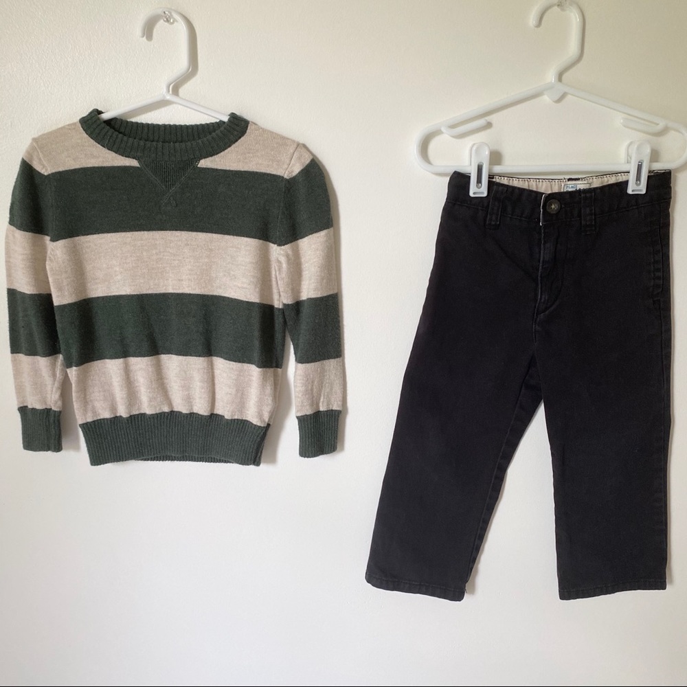 GAP green/tan sweater & Children Place black pant